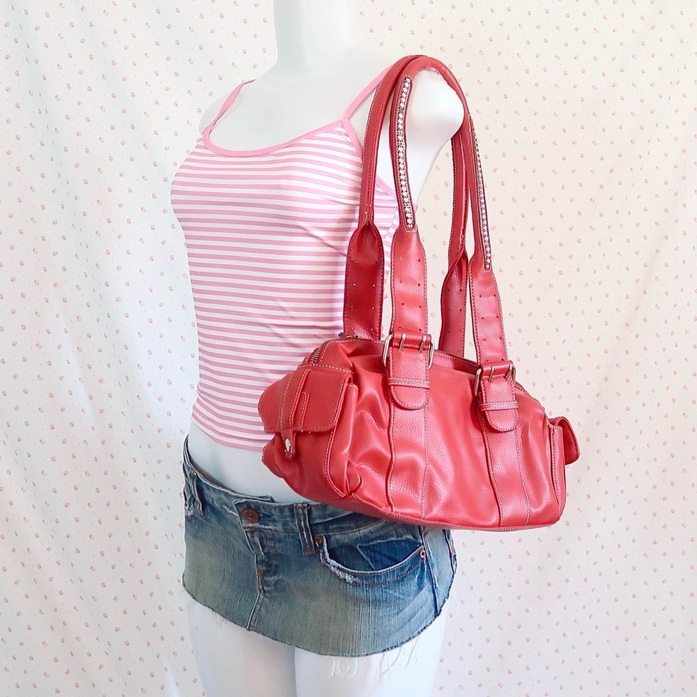 vintage red shoulder bag y2k faux leather purse